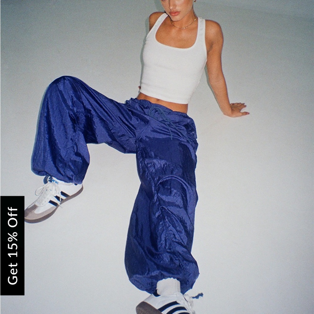 Motel Rocks Chute parachute trouser in navy, sold out online